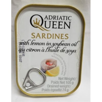 Adriatic Queen Sardines W / Lemon in Soybean Oil 30 / 105g